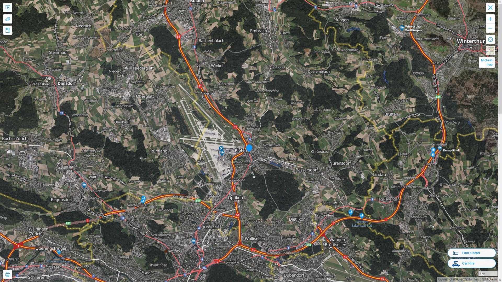 Kloten Highway and Road Map with Satellite View